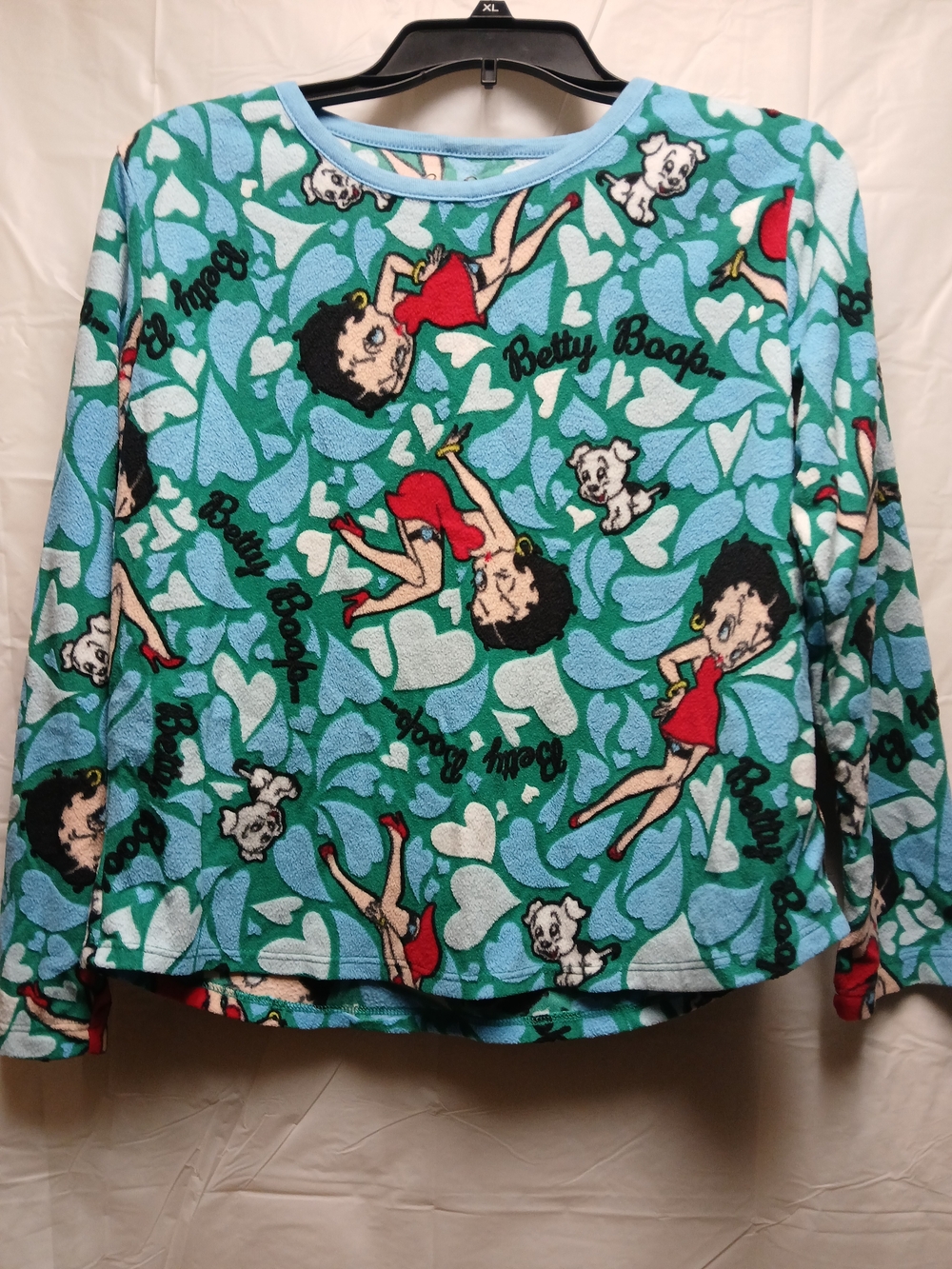 Betty Boop Teal Heart Print Long Sleeve Pajama Top